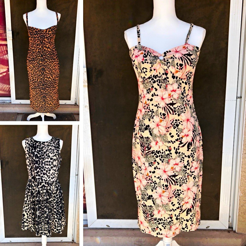 Dress Lot Bundle Size Large 12 Leopard Animal Floral Print Casual Summer Midi
